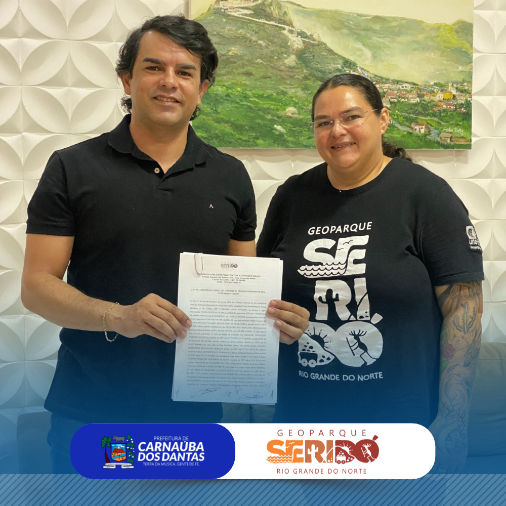 Na manhã desta quinta-feira (04/01), O Prefeito Municipal, Gilson Dantas, assinou o contrato de rateio do Consórcio Geoparque Seridó. O rateio é importante para manter as ações do Geoparque em nosso Seridó. Além da Prefeitura de Carnaúba dos Dantas/RN outras prefeituras fazem parte do consórcio.